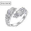 Feather Angel Wings Adjustable Ring 925 Silver Plated Guardian Wings for Women Sympathy Memory Fashion Statement Jewelry