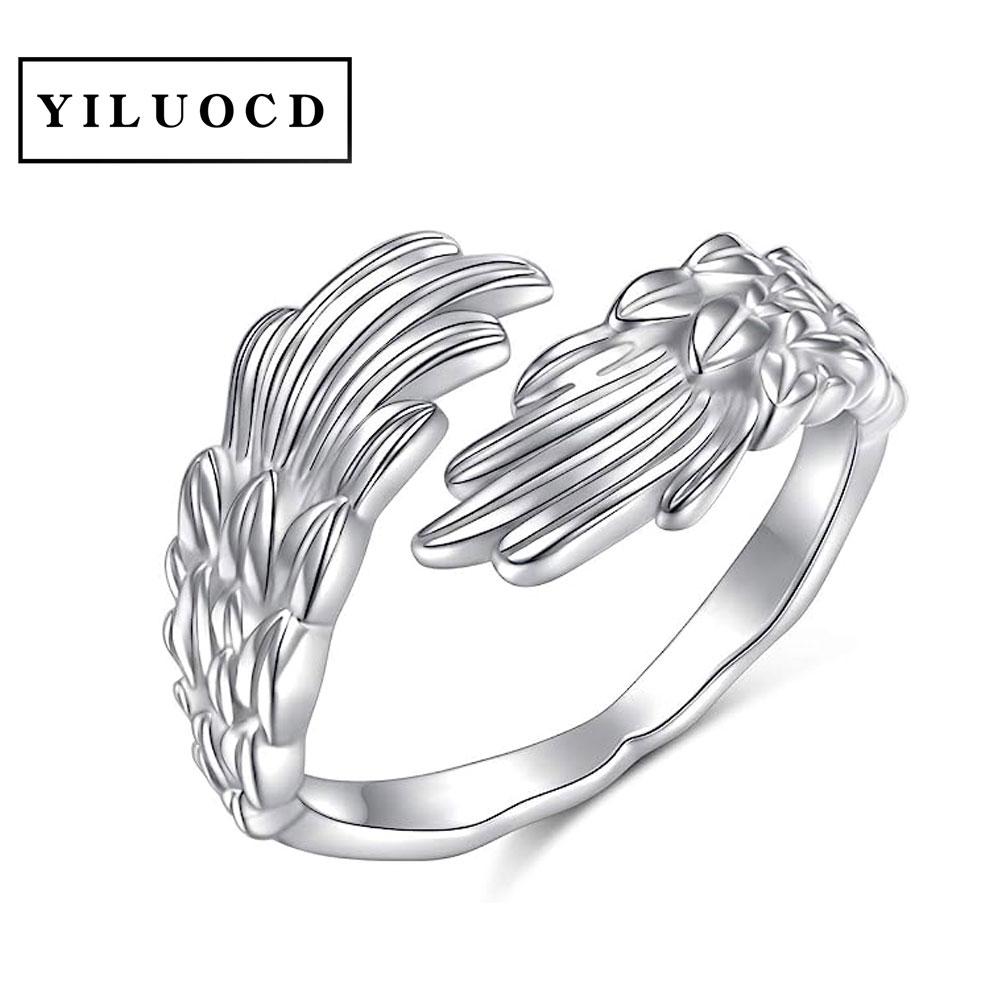 Feather Angel Wings Adjustable Ring Silver Plated Guardian Wings for Women Sympathy Memory Fashion Statement Jewelry
