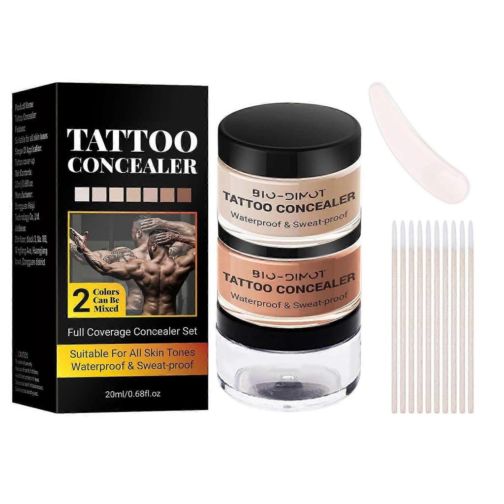 Tattoo Cover Up Makeup Waterproof, Tattoo Concealer Full Coverage, 2 Colors Natural Tattoo Makeup Cover Body Makeup for Scars, Dark Spots, Suitable Fo