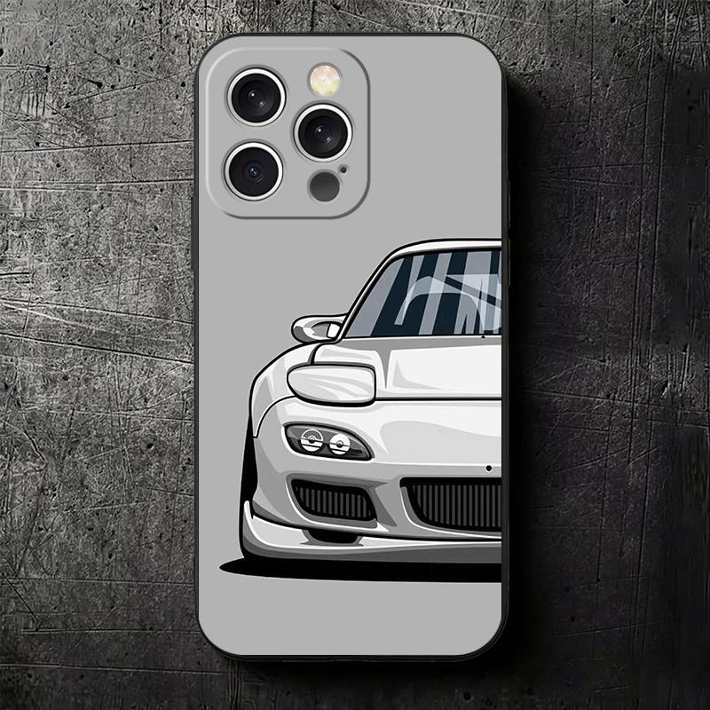 Simple Japanese Sports Cars Pattern Soft Phone Case for iPhone 16 16E 17 Air 15 Pro Max 14 Plus 13 Mini 11 12 7 Black Cover Back