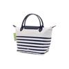 Longchamp Le Pliage 23 Striped Snap Zipper Closure Short Handle Canvas And Leather Dumpling Tote Bag Small Women Tote Bags Navy-Blue White 1621HDF165