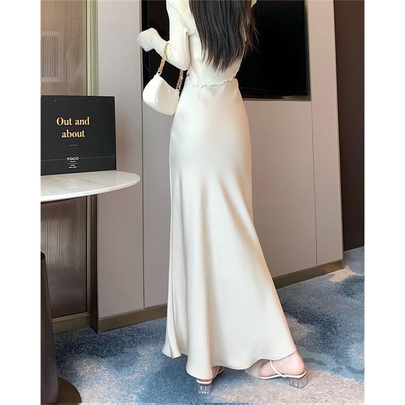Acetate Satin Long Skirt, High-end Drape Skirt, High-waisted Hip-covering Skirt, Women's Hip Fishtail Long Skirt