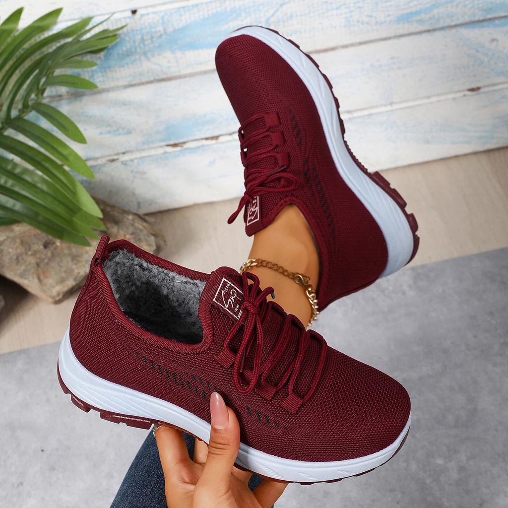 Women's Wide Width Walking Shoes with Fleece Lining - Slip-Resistant Soft Sole Lace-Up Boots for Fall/Winter, Comfort Casual Shoes for Mature Women