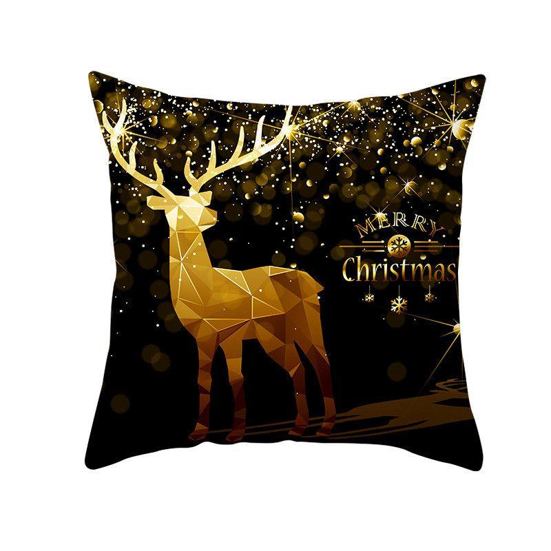 18" Merry Christmas Cushion Cover Home Decor Xmas Throw Pillow Case Gold Black