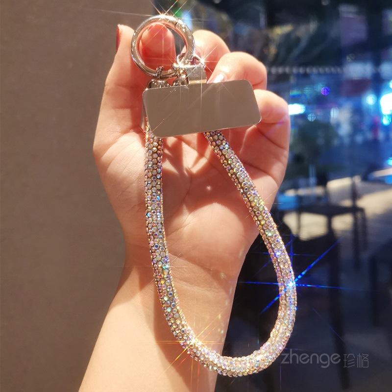 Neues Voll-Diamant-Handy-Lanyard, leichter Luxus-Stil, kurze Kette, zum Halten in der Hand, Handgelenk-Hänger, Blitz-Diamant mit Metallclip, Universal