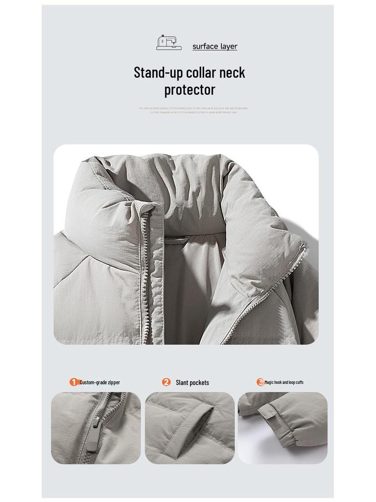 Warme Daunenjacke für Herren: Winter dick gefüttert, mit Samt gefüttert, kältebeständig, 90% weiße Entendaunen, lockere Passform mit Stehkragen.