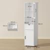 Narrow Bathroom Column with Glass Door Adjustable Shelves Drawer Open Shelf 40x30x165 Cm White