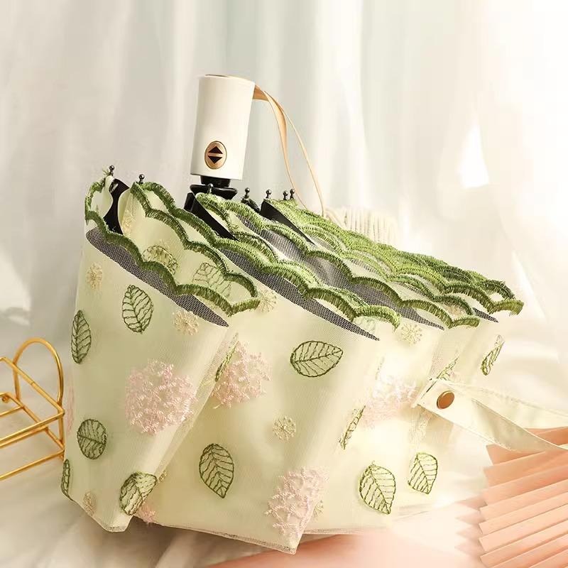 Double Layered Mini Five Fold Umbrella Embroidered with Flowers Black Glue Sun Protection UV Protection Rain Sunny Dual-purpose Sun Umbrella