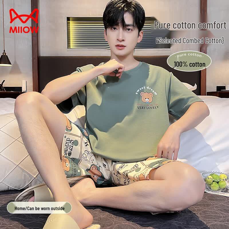 Men s 100% Cotton Little Bear Print Pajamas Set 3XL