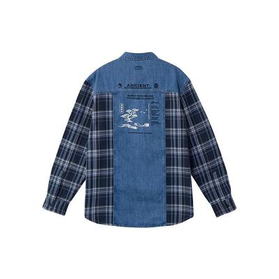 Loose Wash Denim Patchwork Shirt Unisex Shirts Blue ASHR087-1