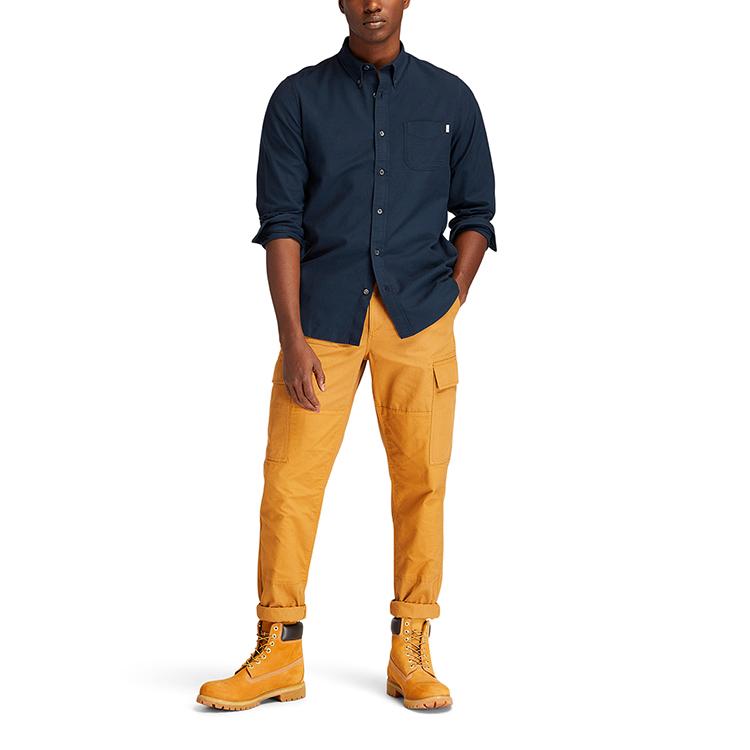 Timberland Outdoor Casual Oxford Breathable Solid Long Sleeve Shirt Men shirts Deep-Sapphire-Blue A2ES5-Z16