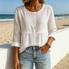 Women Tops Long Sleeve Round Neck Loose Fit Pullover Tops with Pleated Hem Pure Color Spring Summer Casual Shirt