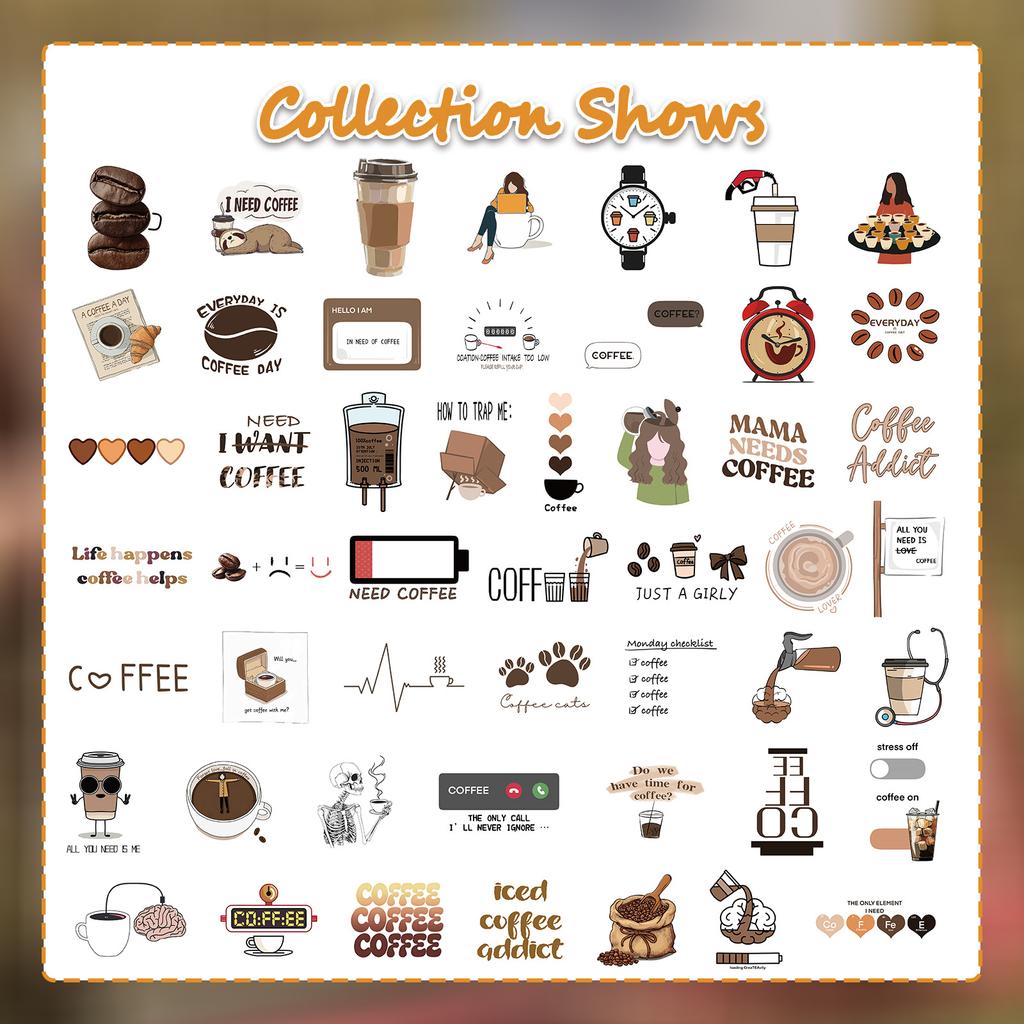 50 Pieces of Coffee Lovers' Stickers for Fun Collage DIY Cups, Computers and Luggage Cases