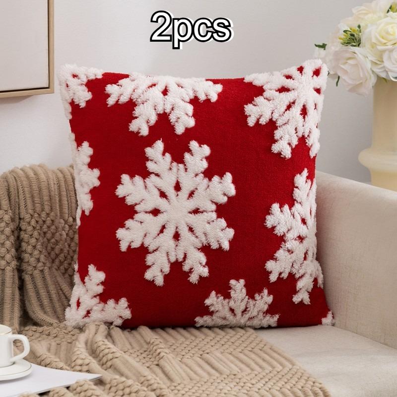 

2pcs Snowflake Velvet Pillow Covers, Christmas Style Square Cushion Cover, Festive Pattern, Cozy Home Styling, Zipper Closure