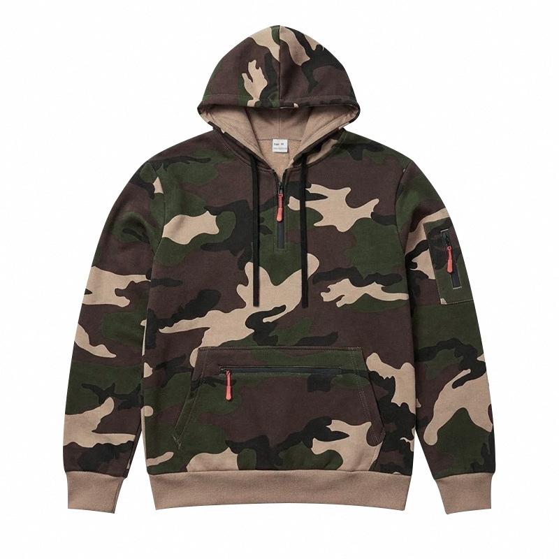 Men S Camouflage Fleece Hooded Sweatshirt With Side Pockets