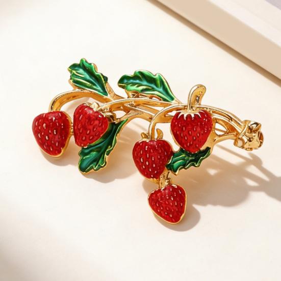 Oil Dripping Fruit Brooch Alloy Cherry Strawberry Banana Pomegranate Lapel Pin Sweater Cardigan Coat Business Suit Women Clothing Accessories
