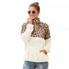Women's Half Zip Stand Collar Long Sleeve Leopard Patchwork Sweatshirt Loose Fit Casual Fleece Pullover Top