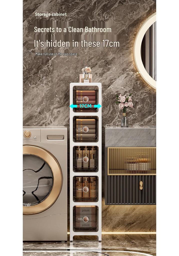 17CM Narrow Bathroom Storage Cabinet: Multi-Layer Drawer-Type Plastic Shelf
