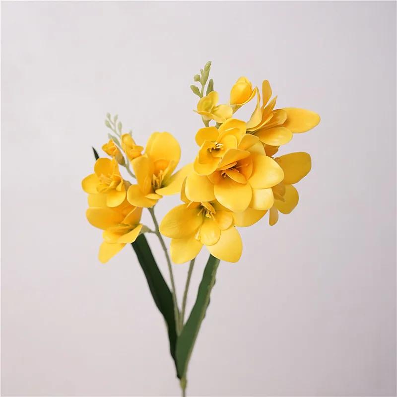 5Pcs Artificial Real Touch Fragrant Snow Orchids Flowers Wedding Decor Floral Party Home Decoration Fake Flowers Freesia Orchid