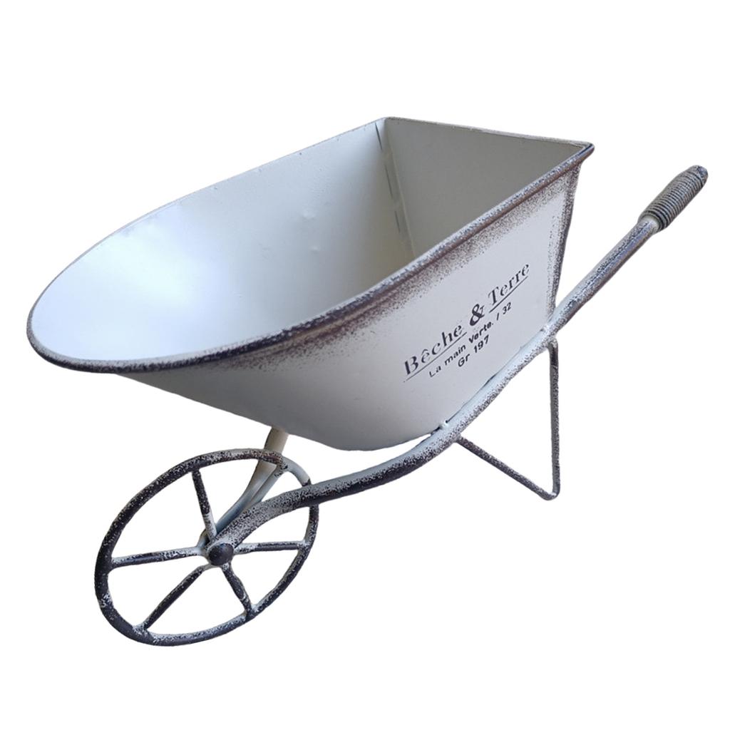 Iron Wheelbarrow Yard Ornament Vintage Small Planter Flower Plant Pots for Garden Lover and Home Decoration Enthusiasts