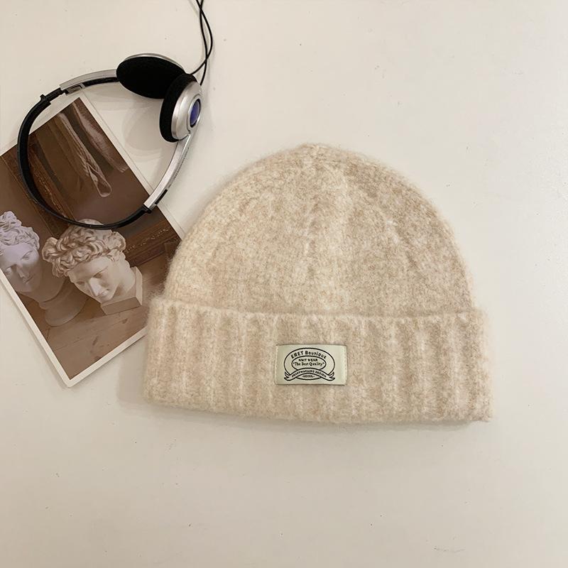 Korean Style Solid Color Knitted Hat for Women New Winter Warm Big Head Circumference Student Couple Woolen Hat Showing Small Face
