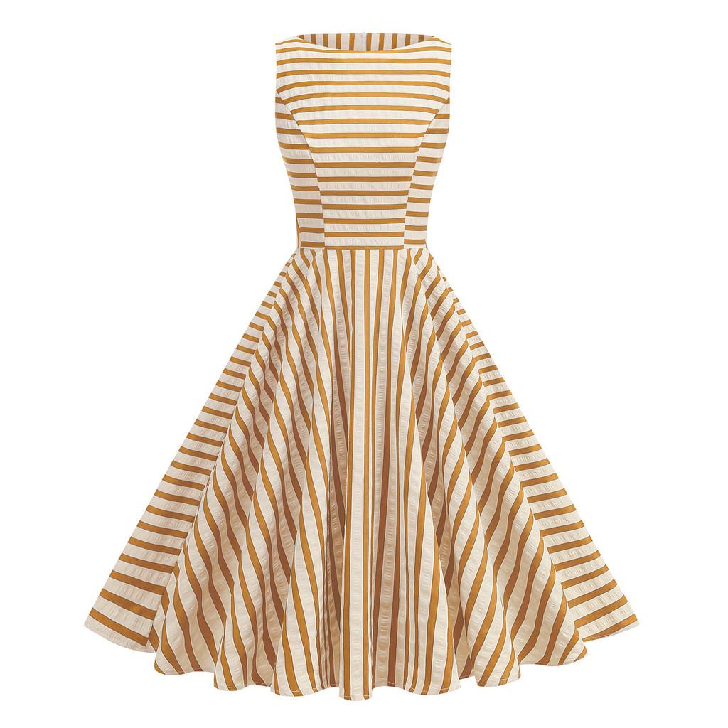 Tropical Vacation Dress With Asymmetrical Stripes And Splicing For Casual Summer Wear