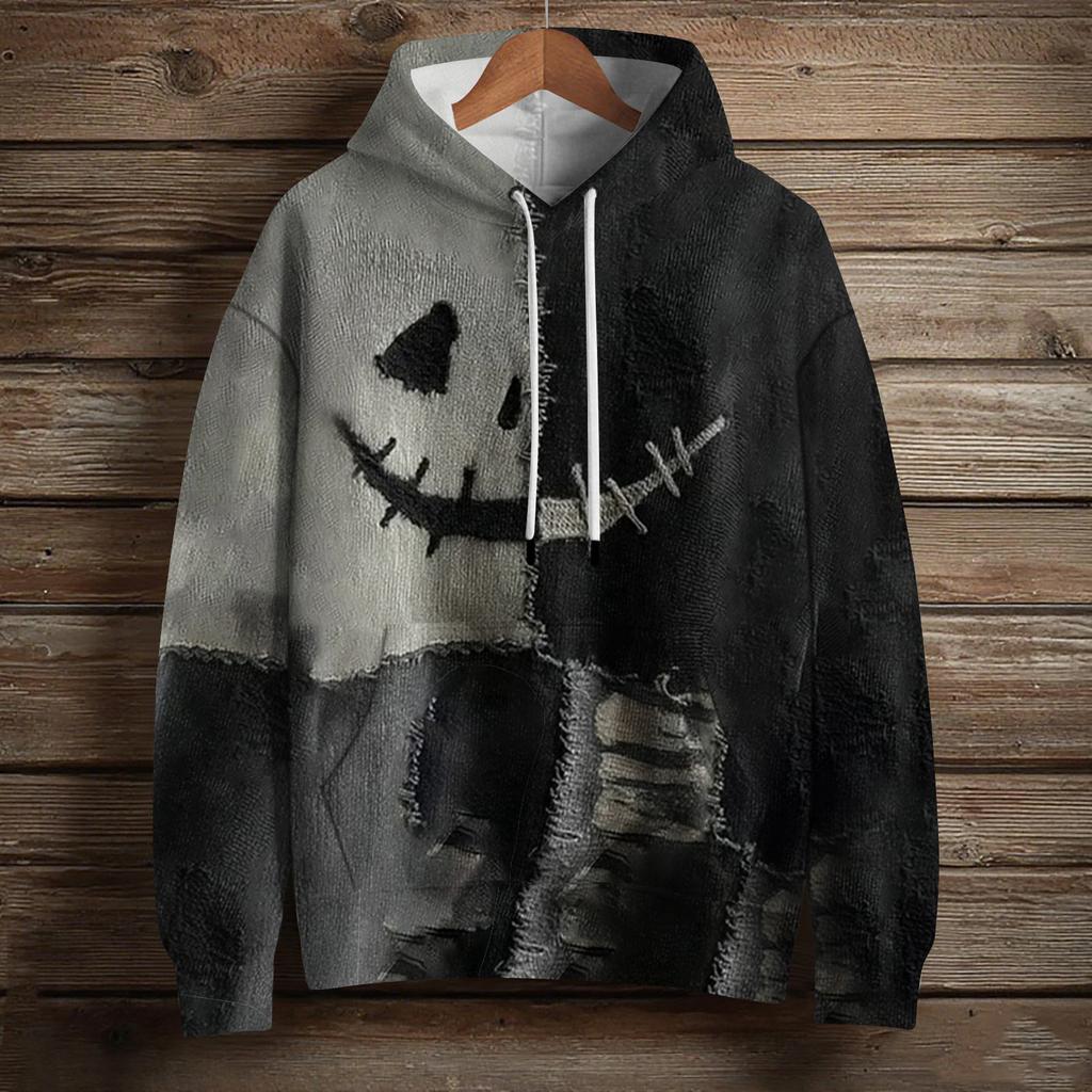 Women's Fashion Long Sleeve Pullover Halloween Print Hooded Pocket Sweatshirt