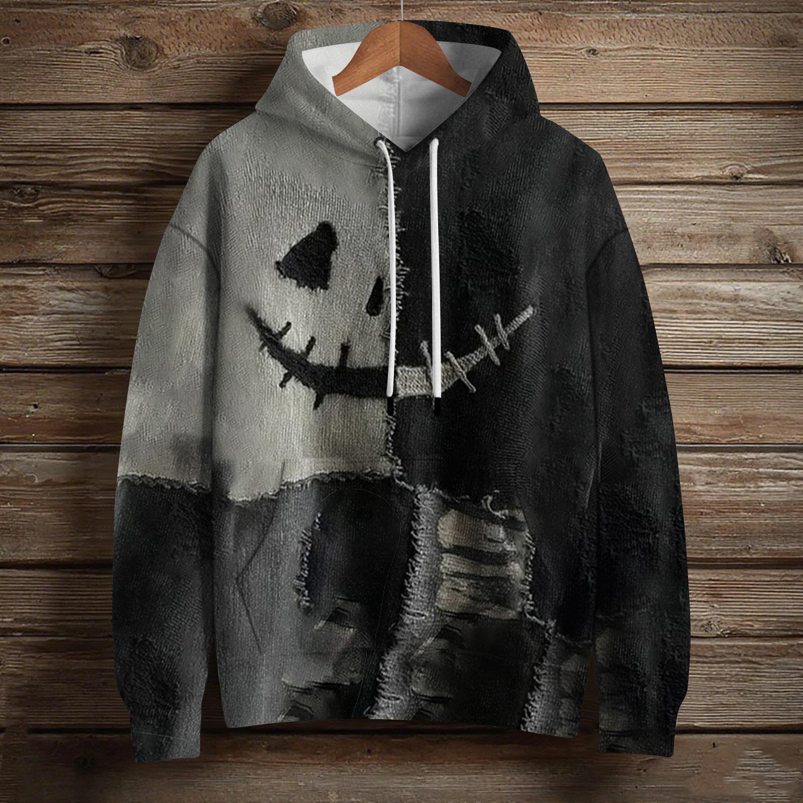 

Женский модный пуловер с длинным рукавом, толстовка с капюшоном и карманом, с принтом на Хэллоуин L