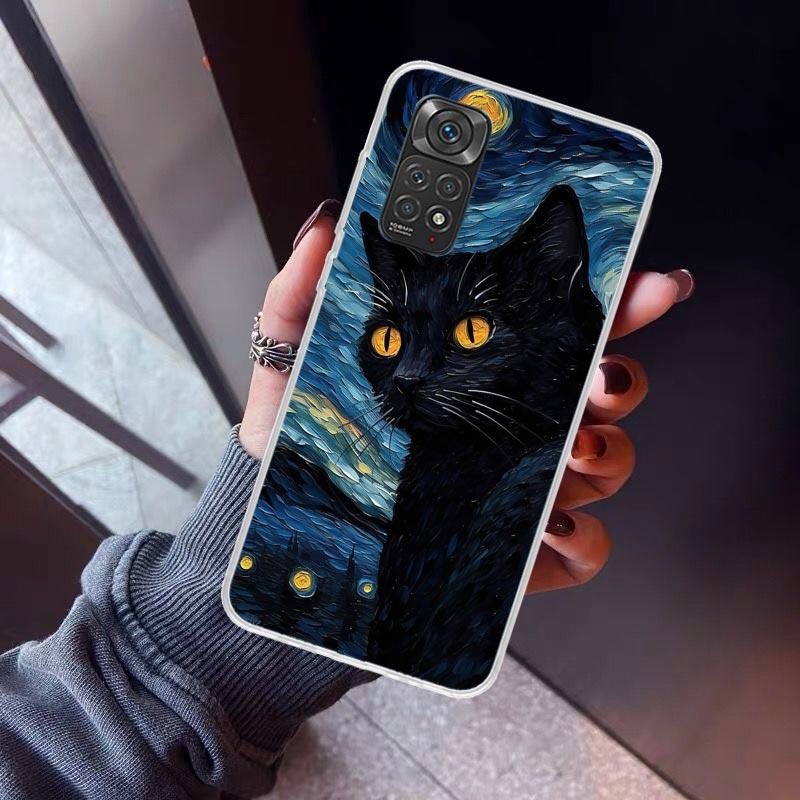 

Cartoon Cute Black Cat Phone Case For Xiaomi Redmi Note 15 14 14S 13 12S 12 Pro Plus 11S 11 10S 10 4G Cover 11E 11T 5G Print Fun Redmi Note 13 Pro 4G