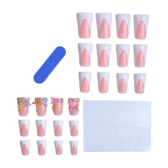 1 Set Square Press on Nails Reusable French Tip Stick-on Fake Nails Removable Full Cover Glue on False Nails for Women