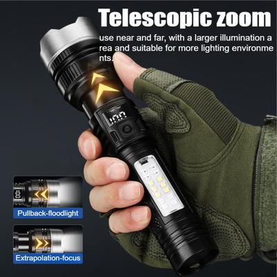 5 Modes USB Rechargeable LED Flashlight Powerful Zoom Torch with COB Side Lights Outdoor Emergency Lantern Camping Portable Lamp