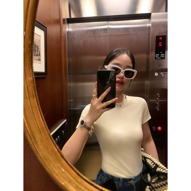 

Pusumede Shoulder Silm round Neck Short Sleeve T-Shirt Milk yellow(In stock) M