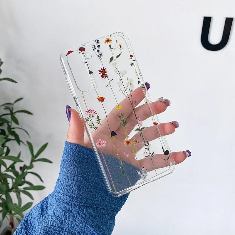 Süße handbemalte Handyhülle mit Blumen für Samsung S25 S24 S22 S21 FE Ultra Klare Silikonhüllen für Samsung Galaxy S23 Plus Ultra Hülle
