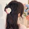 1pc pink-white faux rose hairpin, U-shape for buns/updos. Perfect for weddings, parties & daily wear in spring/summer