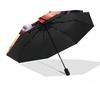 1pc Sturdy 8-Bone Auto Umbrella, Mickey And Minnie Red Hearts Floral Umbrella, Digital Printed, Foldable Umbrella for On-the-Go Outdoor Use