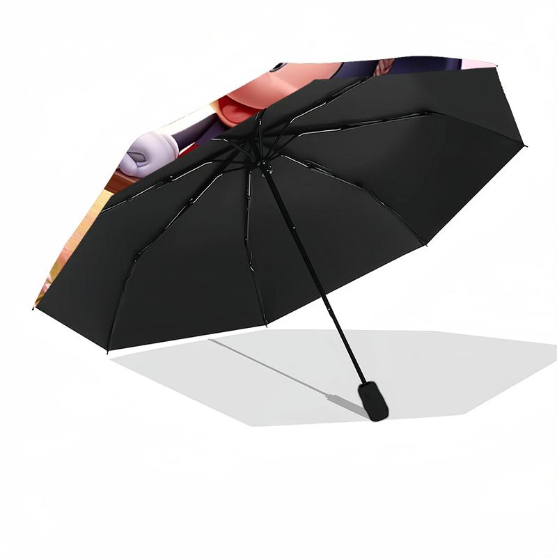 1pc Sturdy 8-Bone Auto Umbrella, Mickey And Minnie Red Hearts Floral Umbrella, Digital Printed, Foldable Umbrella for On-the-Go Outdoor Use