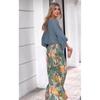 Women's Set Solid Color Lantern Sleeve Loose Top Printed Wide-leg Pants Two-piece Set
