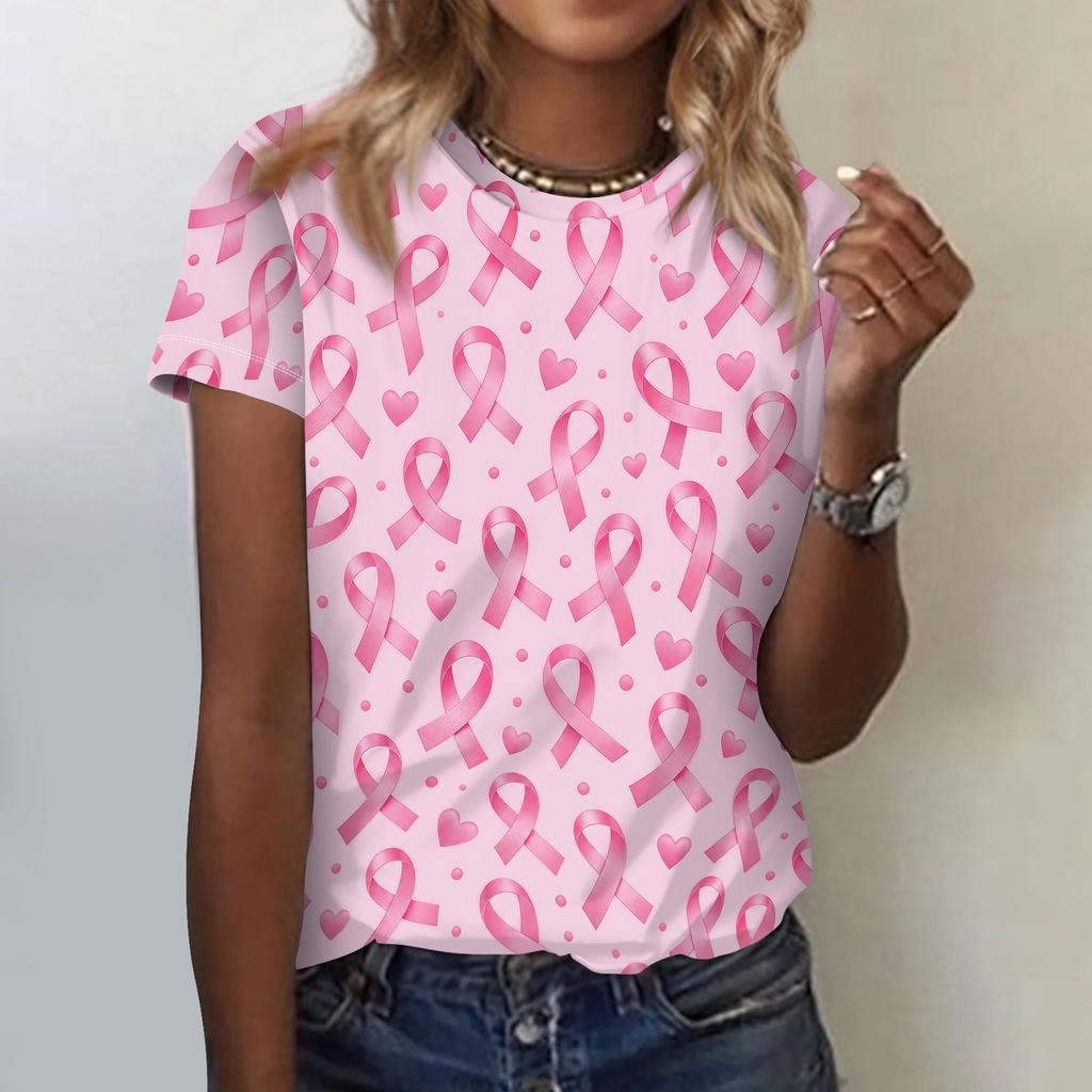 Women's Breast Printed Neck Casual T-Shirt