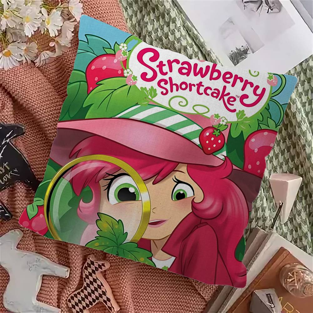 Kawaii Cute S-Strawberry S-Shortcake Pillow Covers Cartoon Sofa Decorative Home Double-Sided Printing Short Plush Cushion Cover