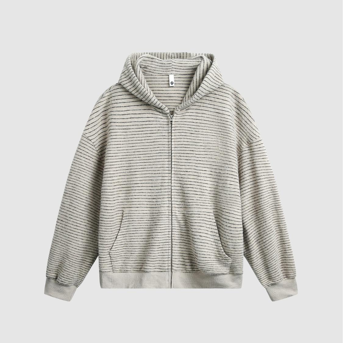 2025 ранний осенний новый мужской кардиган с капюшоном американский ретро полосатый на молнии свободный повседневный свитер-куртка для пары модный 2XL абрикосовый 3990₽