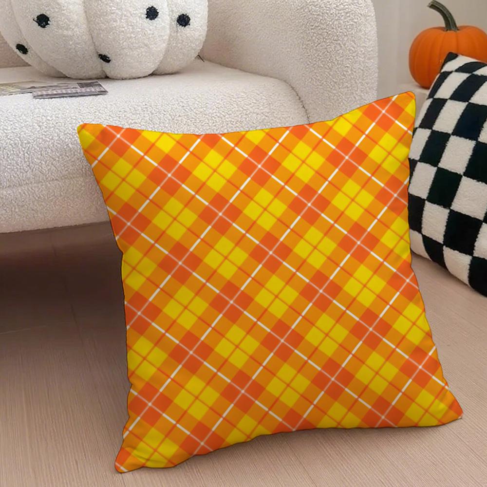 classical orange tartan design plaid Cushion Cover Throw Pillow Cover Hidden Button Durable Polyester Chair Cushion