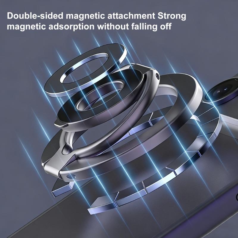 Folding Phone Grip Holder With Double Side Magnet Cellphone Stand For Multi Surfaces Mounting Finger Looped