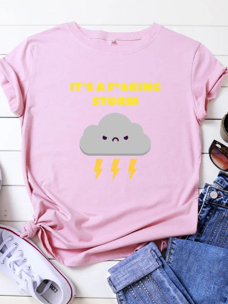 IT'S A STORM Dark Clouds Print Women T Shirt Short Sleeve O Neck Loose Women Tshirt Ladies Tee Shirt Tops Camisetas Mujer