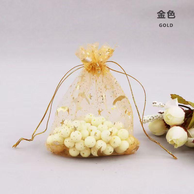 20PCS Moon Stars Drawstring Organza Bags Jewelry Gift Bags Pouches Gold Star Organza Favor Pouches for Christmas Wedding