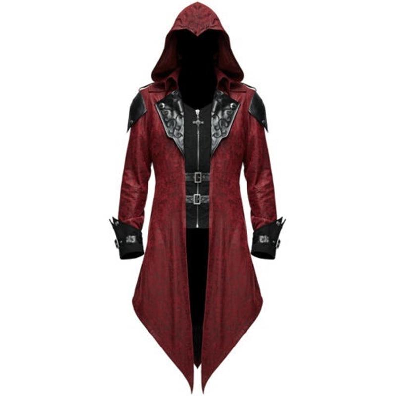 Giacca con Cappuccio Patchwork da Signore Medievale per Uomo Costume Cosplay di Halloween