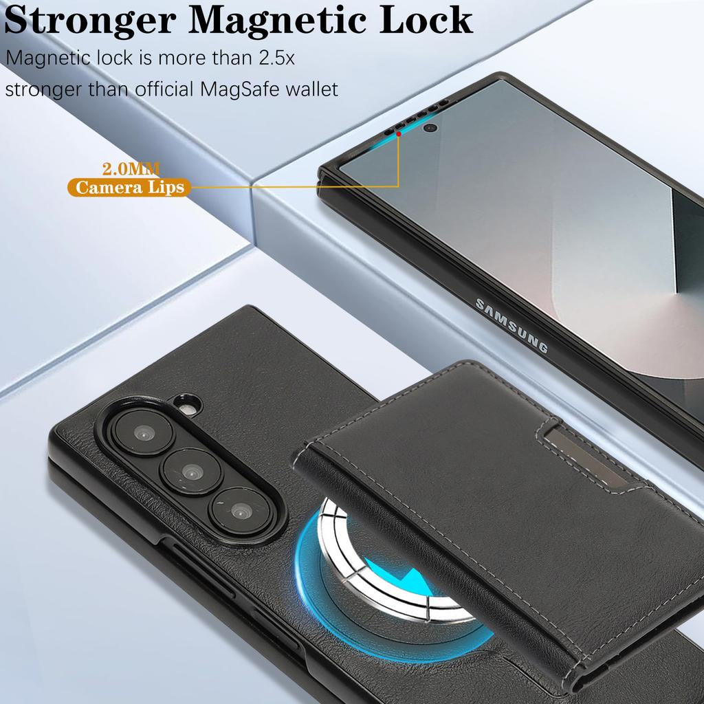 For Samsung Galaxy Z Fold7 5G Kickstand Case Bi-fold Card Bag PU Leather Coated TPU Cover Magnetic Case