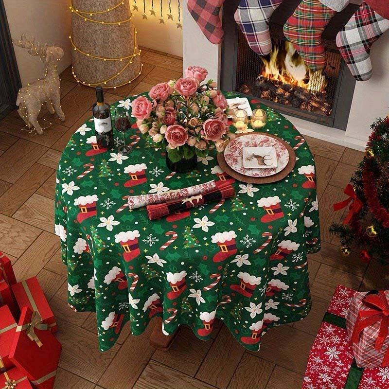 WTEMPO Christmas Gift Festive Home Decorations Christmas Round Printed Tablecloth Christmas Indoor & Outdoor Party Tablecloth Kitchen Accessories