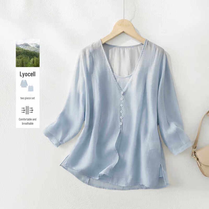IHIMI Women s Tencel V-Neck Blouse L