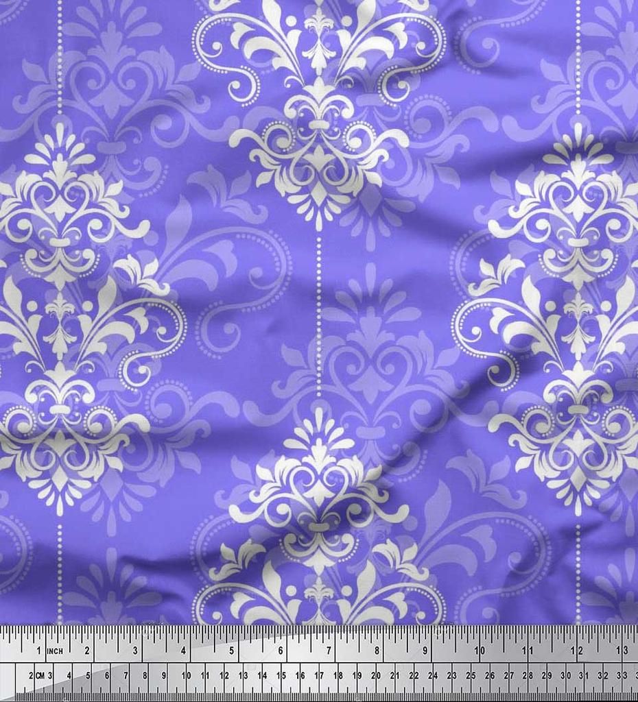 Soimoi Japanischer Krepp-Satin-Stoff mit filigranem Damast-Druck, Meterware, 42 Zoll