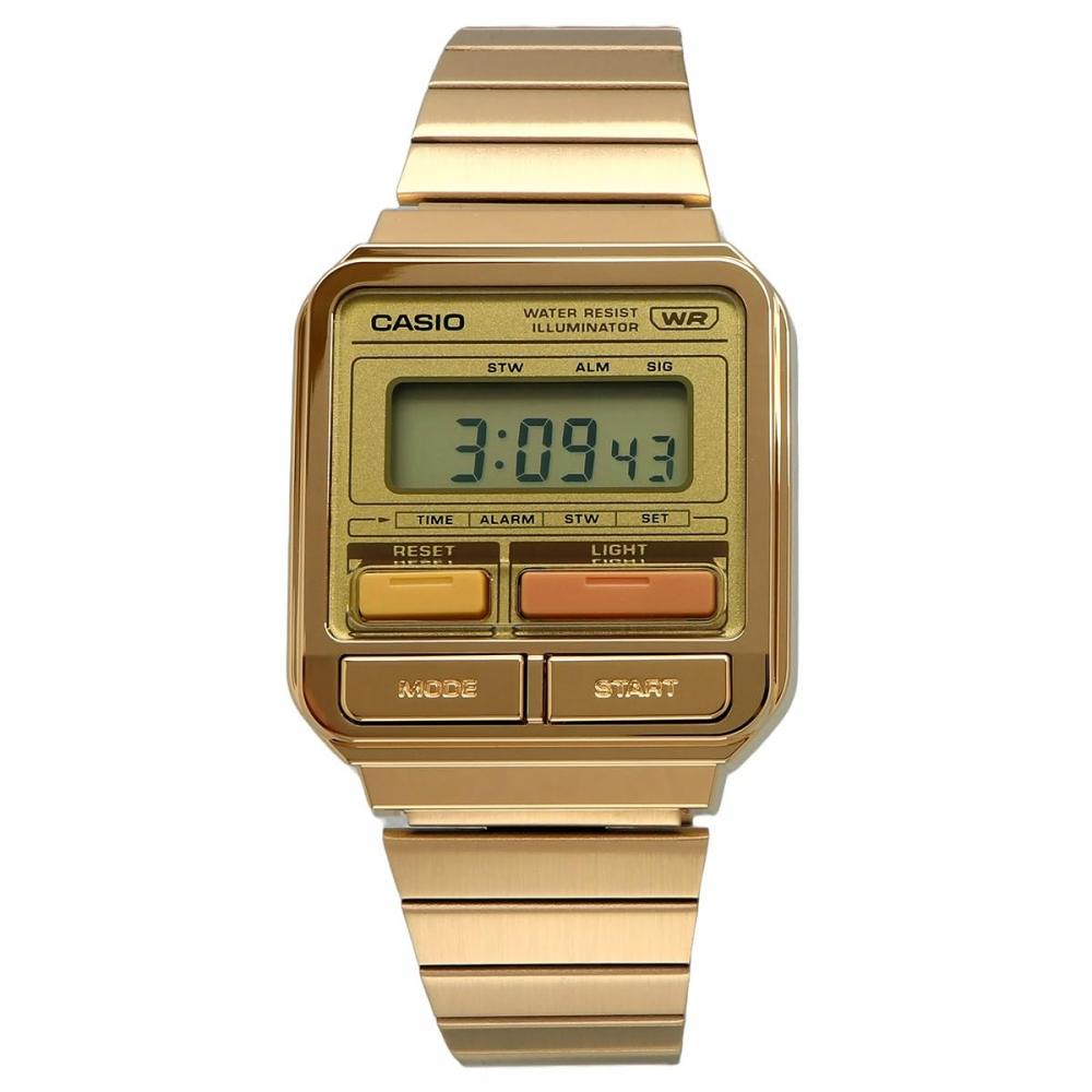 Casio Montre Digitale CASIO Série Vintage A120WEG-9A Unisexe Bracelet Métal Or Modèle Étranger